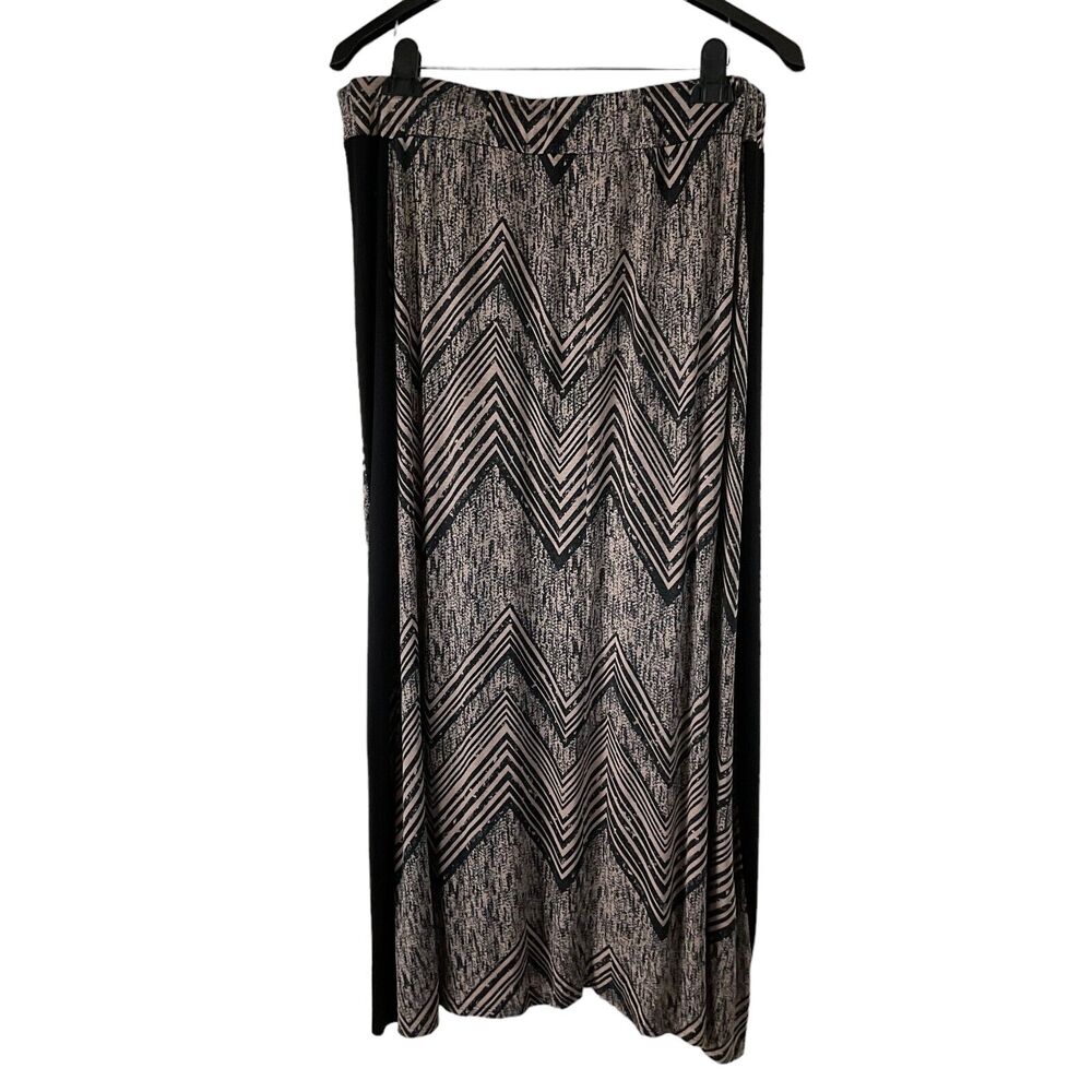 PerSeption Chevron Maxi Skirt 3X Black Side Panel Stretchy Spandex Made in USA‎